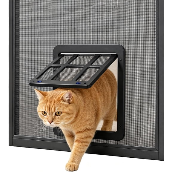 Cat Door for Screen with Magnetic Auto-Close, Dual Lockable Tabs Doggy Door, Pet Easy Access Sliding & Window