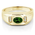 thumbnail image 2 of Gem Stone King 1.35 Cttw Ring for Men in 18K Yellow Gold Plated Silver with Green Chrome Diopside and White Moissanite | Gemstone Birthstone | Oval 8X6MM | (Size 9), 2 of 3