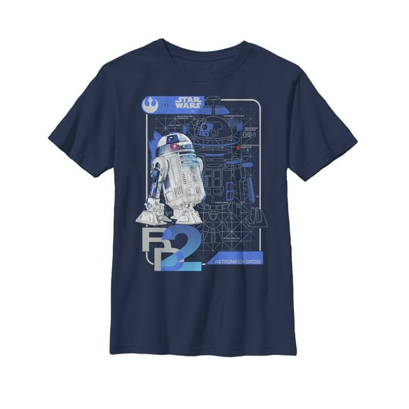 Boy's Star Wars The Last Jedi R2-D2 Schematics  Graphic Tee Navy Blue Large