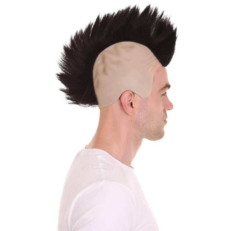 HPO Men's 80's Punk Rocker Spiky Mohawk Wig, Black, Flame