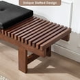 thumbnail image 6 of Zesthouse 59.4" Slatted Wooden Entryway Bench, Farmhouse Wooden Shoe Bench with 2 Faux Leather Seat Cushions, Walnut Finish Solid Wood Legs, Indoor End of Bed Stool for Hallway, Living Room, Black, 6 of 9