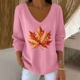 thumbnail image 2 of Uootdi Halloween Women's Long Sleeve Shirts Sequin Pumpkin Print Maple Leaf Casual Striped Fabric Gift T-Shirt, 2 of 3
