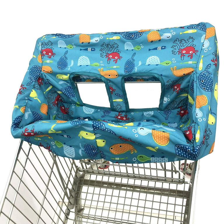 JosLiki Portable Shopping Cart Cover  High Chair and Grocery Cart Covers  for Babies, Kids, Infants & Toddlers Includes Free Carry Bag (Simple Sea  World) 