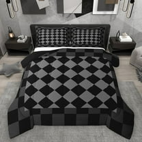 Manfei Boys Girls Geometric Plaid 3 Pieces Queen Comforter Set,Vintage Aesthetic Ultra Soft Bedding Sets,Minimalist Grid Bedding Comforter Set Breathable,Ultra Soft Home Decor,Reversible