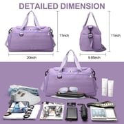 Gynky Travel Duffle Bag Gym Bags with Shoe Compartment Wet Pocket Waterproof for Weekender Overnight Gym Sports Traveling Swimming Yoga Workout, Violet