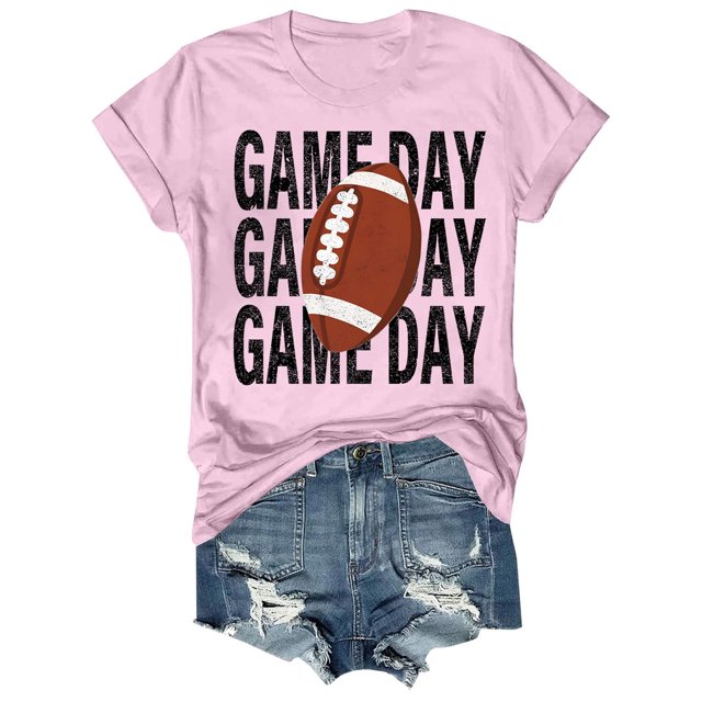 Charmgo Haut pour Femmes Tendance T-Shirts Jour de Match T-Shirt Imprimé 2D pour Femmes Manches Courtes Col Rond T-Shirt Mode Léger Doux Tenue Décontractée Vêtements pour Femmes Football Rose m