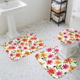 thumbnail image 3 of Spring Pink Orange Red Floral Bathroom Rugs Set Watercolor Flower Vintage Non Slip Absorbent Soft Bath Mats 3 Piece Set with Bathroom Rug, U-Shaped Floor Mat, Toilet Seat Cover Large Size, 3 of 9