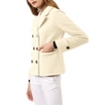 thumbnail image 5 of MODA NOVA Juniors Winter Worsted Notched Lapel Double Breasted Short Peacoat Beige L, 5 of 7
