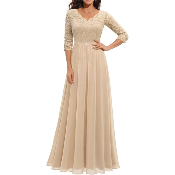 Women Elegant Maxi Long Evening Dress Solid Color Lace Patchwork Backless V Neck High Waist Dress Wedding Party BridesmaidXL Gao Jinjia LED