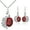 #4381, Red&Platinum, variant on 2 Pcs Pearl Rhinestone Crystal Peacock Themed Necklace + Earrings Jewelry Set