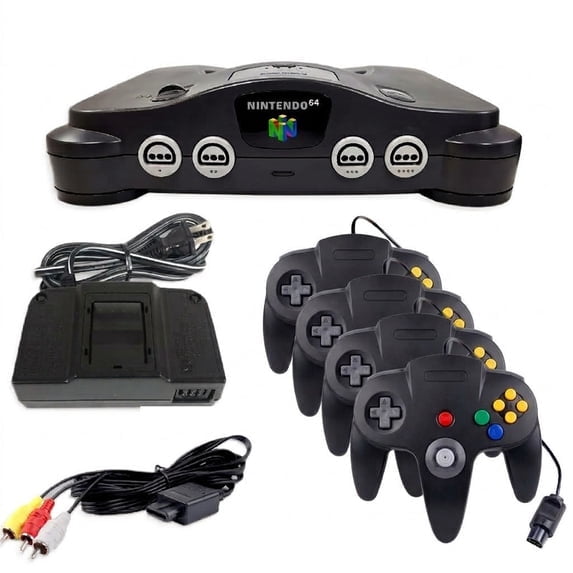 Pre-Owned Nintendo 64 N64 Console - 4 Black Controllers
