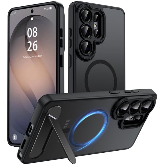 ANTSHARE Magnetic for Samsung Galaxy S26 Ultra Case, [Compatible with MagSafe][Full Camera Protection][Built-in Invisible Kickstand] Translucent Matte Phone Case for S26 Ultra 6.9" - Black