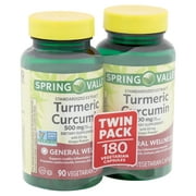 Angle View: Spring Valley Turmeric Curcumin Vegetarian Capsules Twin Pack, 500 mg, 180 count
