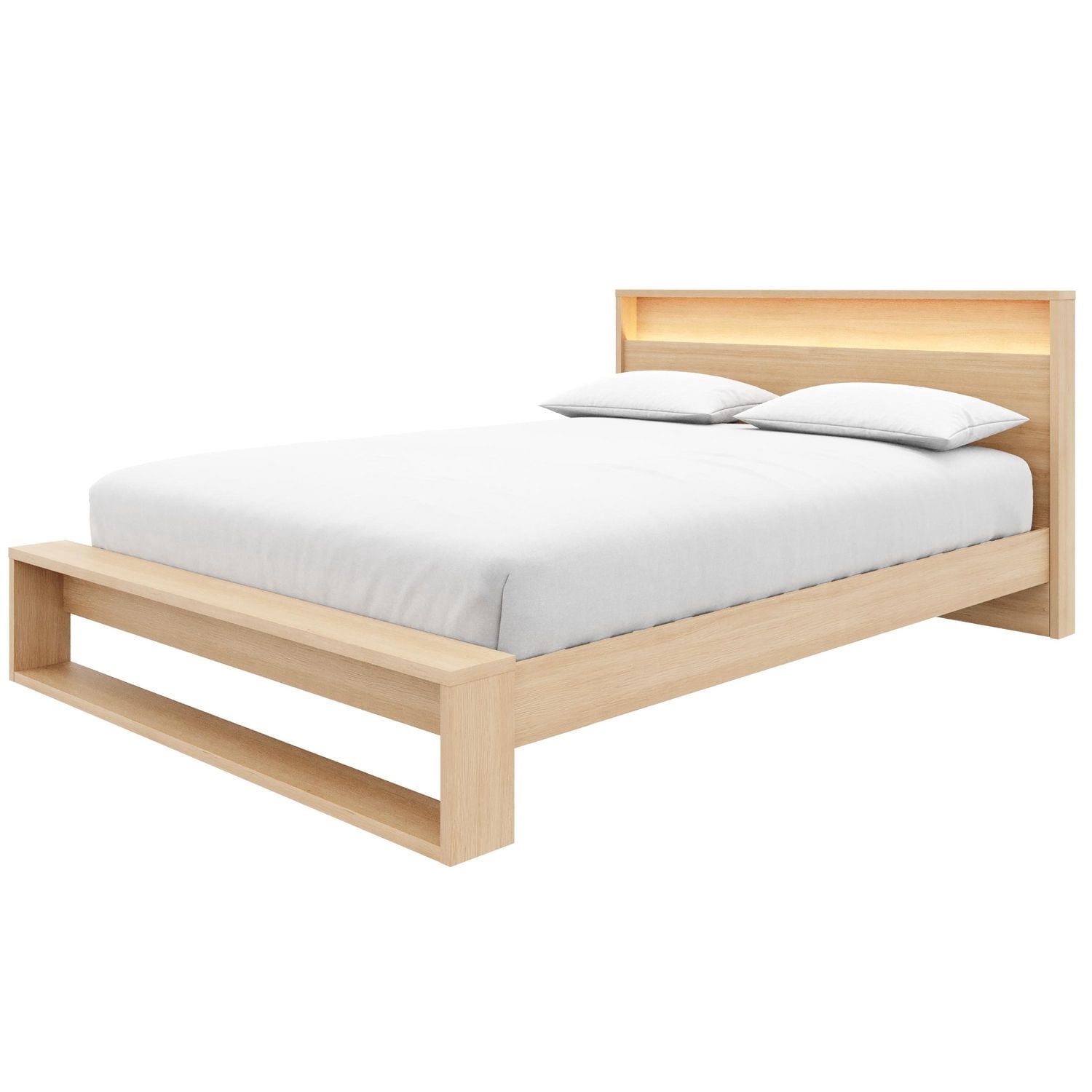Gael Queen Size Bed Set with Slatted Bedframe and Headboard with Integrated Light