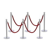 Stanchion Post, 6 Pcs Stainless Steel Stanchion Poles, Red 5ft Velvet Ropes and Silver Posts, Crowd Control Ropes and Poles, Carpet Ropes and Poles for Theaters, Museums, Restaurants, Hotels