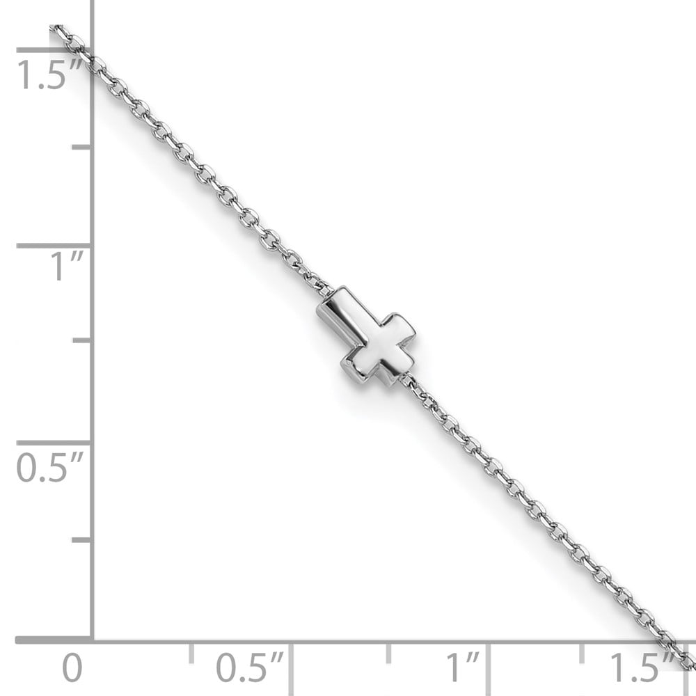 Sterling Silver Rhodium-plated Cross 9 inch with 1 inch Extension Anklet