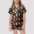 thumbnail image 2 of Futezty Halloween Pjs Set Ghost Pumpkin Print Girls Silk Pjs Short Sleeve Button Down Nightwear with Shorts Sets Teen Girl Pajamas 2T-13T, 2 of 4