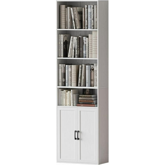 ANHDAH Tall Bookcase with Doors, 4 Tier Modern Bookshelves with Storage for Home Office, Living Room, White,