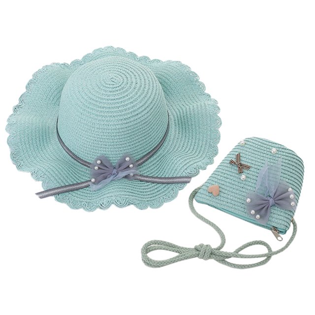 Sombrero de paja de verano para mujer, de 56 a 58 cm de circunferencia, con bolsa de paja, dos piezas, bonito sombrero para el sol con protección solar y flores