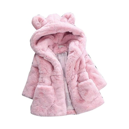 

QWERTYU Toddler Baby Child Children Kids Boy Girl s Ears Jackets Hooded Long Sleeve Fall Winter Coat Zip Up Faux Fur Outerwear 1Y-6Y