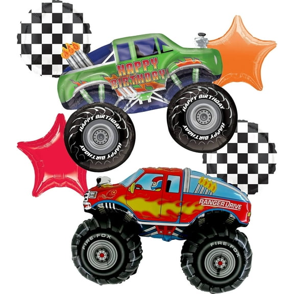 Monster Trucks Birthday Party Supplies 6pc Balloon Bouquet Decorations