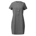 thumbnail image 4 of GaThRRgYP Women's Summer Casual Short Sleeve Dressy Dresses,Women Fashion Round-Neck Pockets Button Dress Solid Short Sleeve Dress Dark Gray XL, 4 of 4