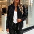 thumbnail image 5 of Women's Suede Cargo Jacket Workwear Long Sleeve Fall Coat Black Casual Trendy Outerwear for Daily Wear, 5 of 7