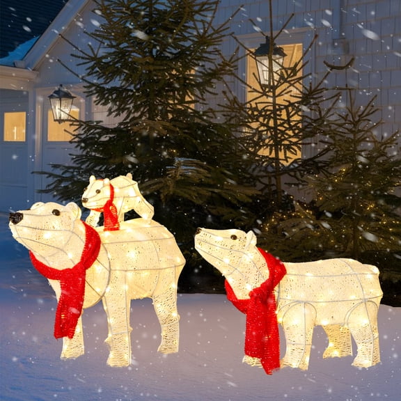 Yescom 3 Pcs Lighted Christmas Polar Bear Family Decorations with 190 LEDs for Xmas Outdoor Indoor Decor Lighted Holiday Displays