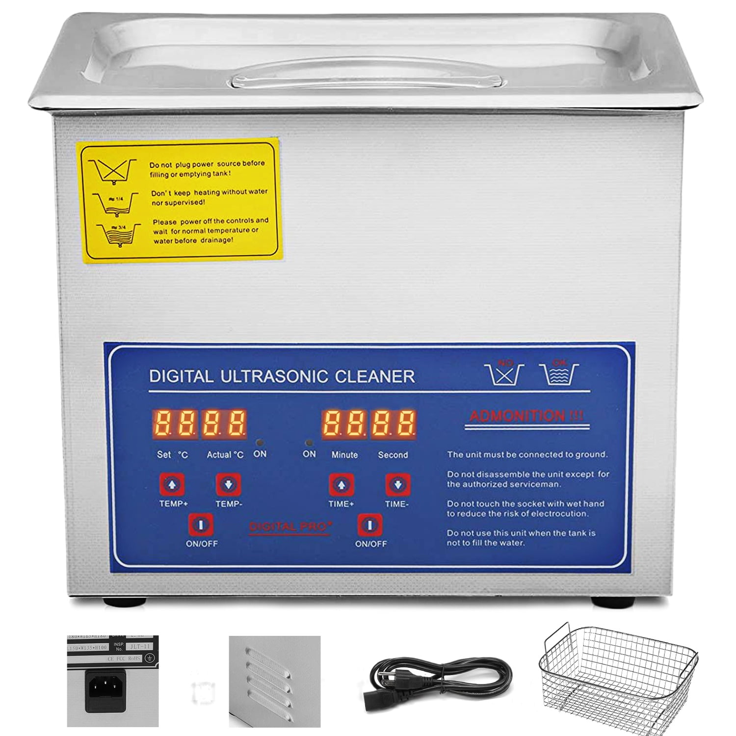 KFFKFF 3L Ultrasonic Cleaning Machine 120W Ultrasonic Cleaning Machine Ultrasonic Parts Cleaner Stainless Steel Professional Ultrasonic Cleaning Machine with Heater Timer