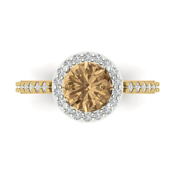 Halo Engagement Ring for Women - 1.86ct Simulated Champagne Diamond in 14K White/Yellow Gold Promise Ring