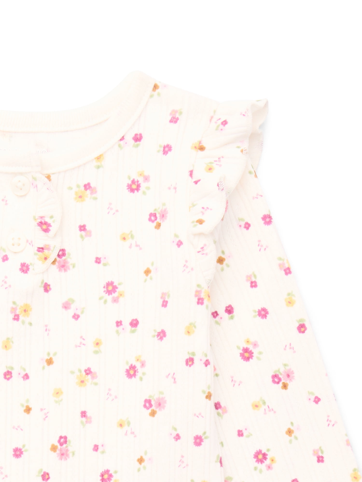 Garanimals Baby Girl Henley Printed Bodysuit with Long Sleeves, Sizes 0-24 Months
