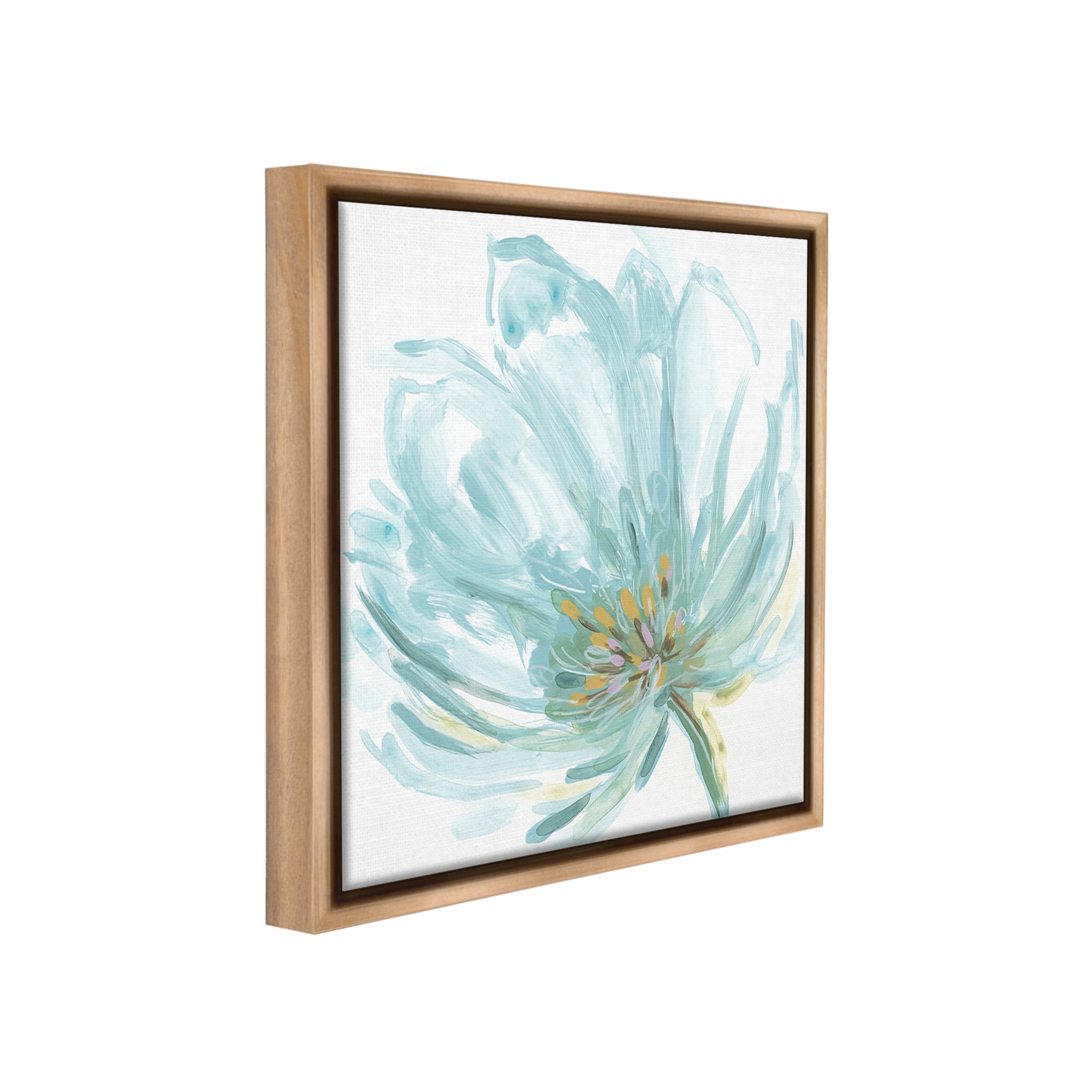 Stupell Industries Soft Blue Abstract Bloom Botanical & Floral Painting Brown Floater Framed Canvas Art Print Wall Art, 25 x 25