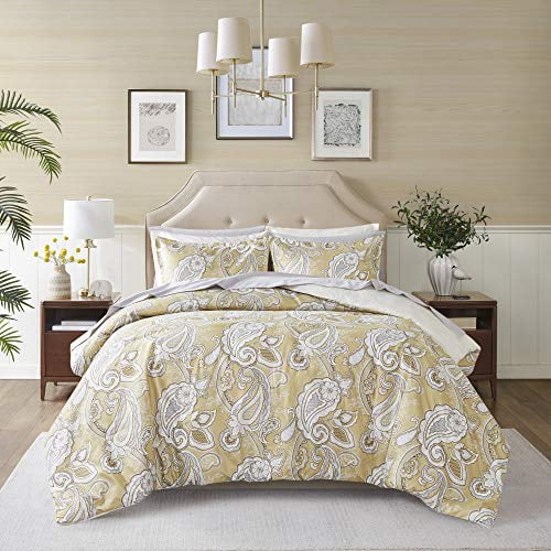 Comfort Spaces Bed in A Bag - Trendy Casual Design Cozy Comforter with Complete Sheet Set with Side Pocket, All Season Cover, Matching Shams Queen(90"x90"), Sienna, Paisley Wheat