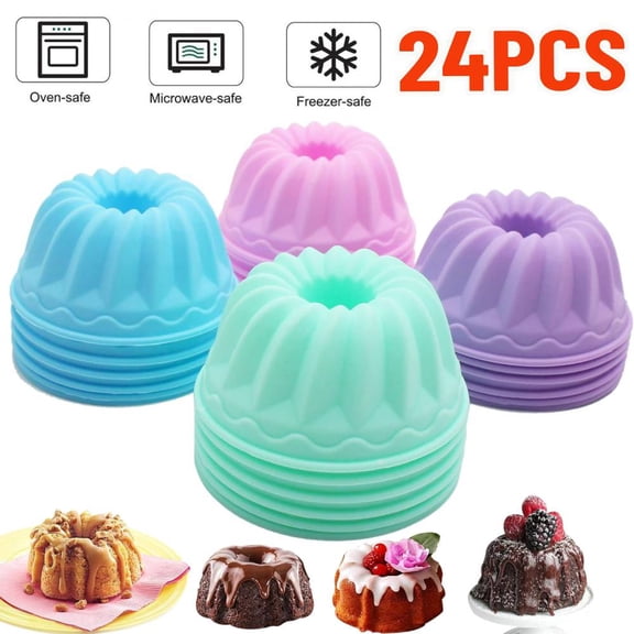 24 Pack Silicone Baking Cups, Pumpkin Silicone Baking Cake Molds, Nonstick Cupcake Liners, Fancy Dessert Tray - Jelly and Muffin Cups