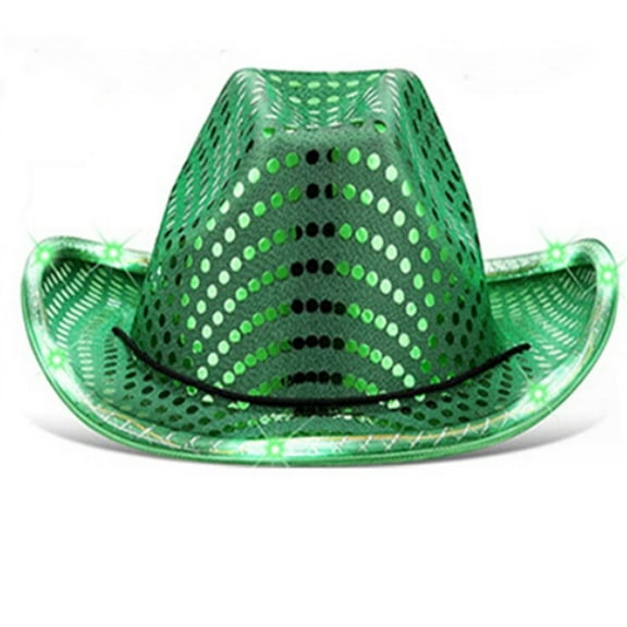 TELOLY Cowboy Hat,Built-In LED Lights Cowgirl Hat for Ultimate Party Vibes,EVA Material Safari Hat for Lightweight Comfort,Green Light