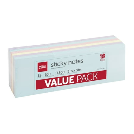 UPC: 0735854828943 | Office Depot® Brand Self-Stick Notes  3  x 3   Assorted Pastel Colors  100 Sheets Per Pad  Pack Of 18
