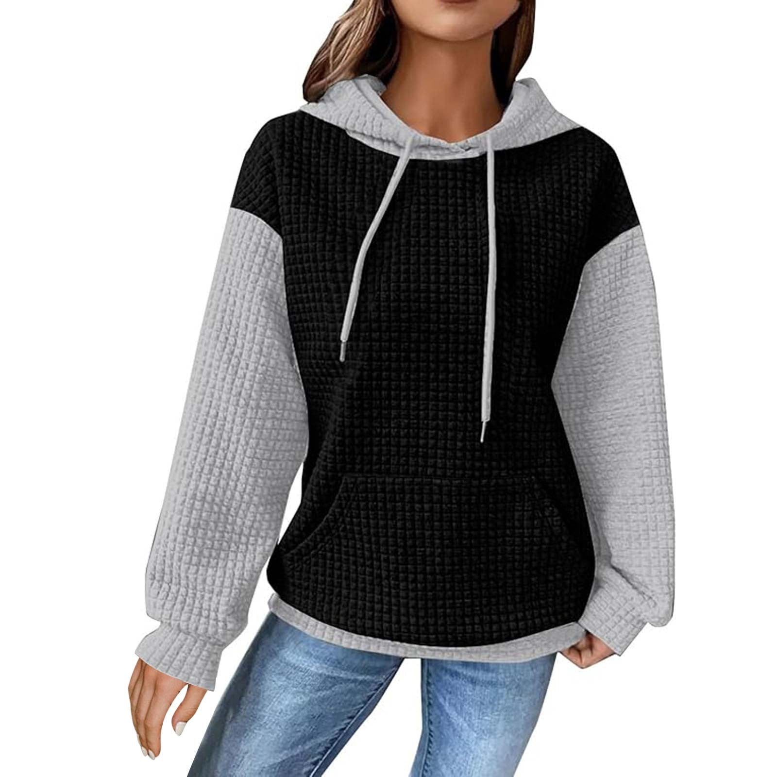 VIEACTIVEWEAR Women's Color Block Hoodie – Long Sleeve Pullover With Drawstring, Button Down Front & Kangaroo Pocket