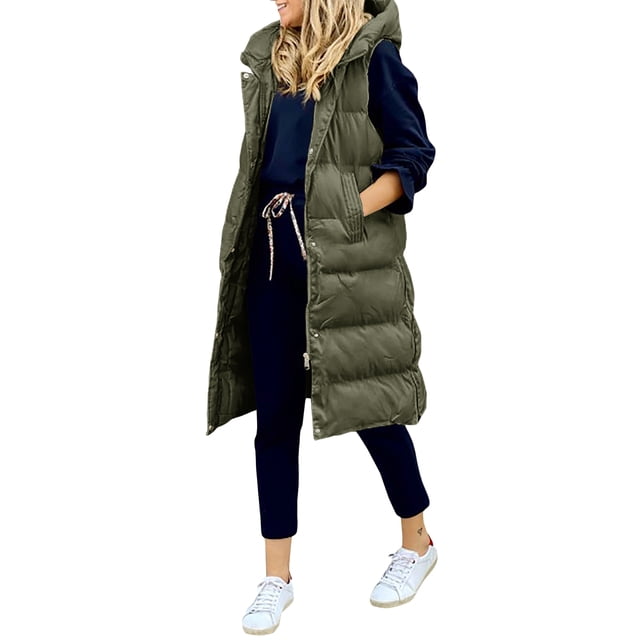 Chaleco de plumón para mujer con abrigos de invierno de longitud media con cremallera con capucha Nituyy GL714-FF86270D1