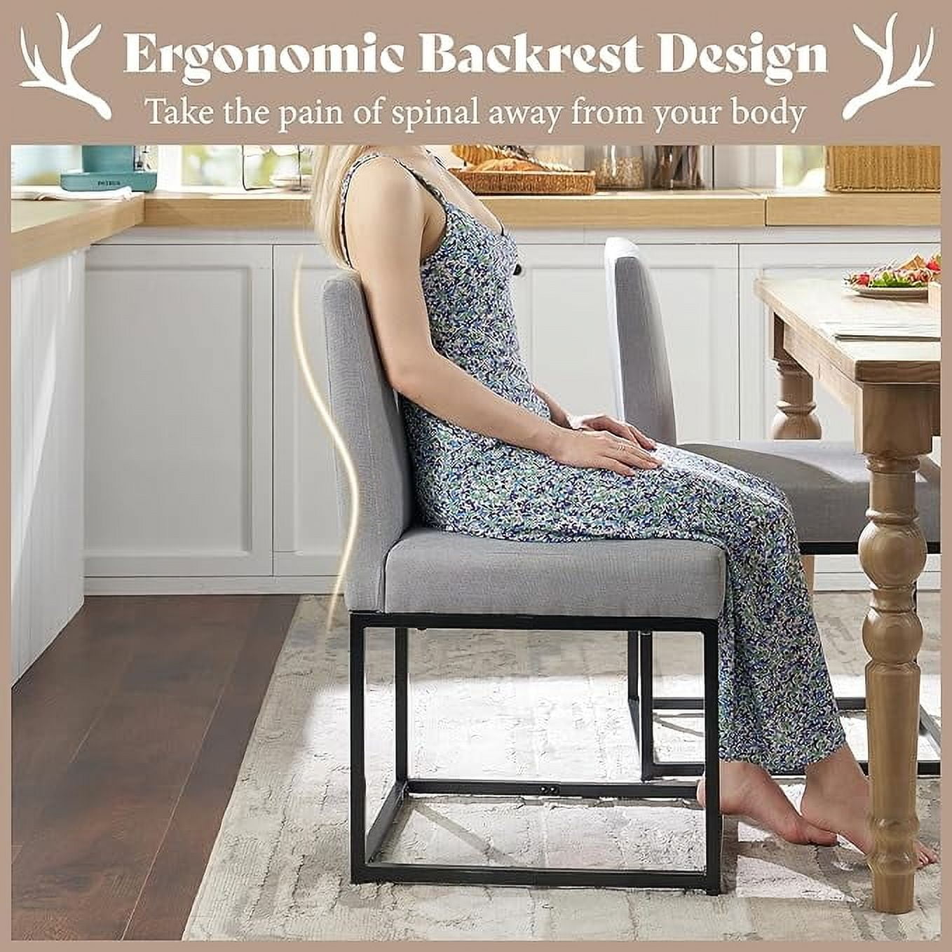 Merluxy Mid Century Linen Dining Chairs Set of 6, Modern Upholstered Dinner Chairs with Metal Frame for Restaurant, Dining Room, Kitchen, Grey Padded Chairs