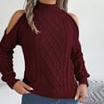 thumbnail image 6 of UAMVSH Cold Shoulder Sweaters for Women Turtleneck Tops Fall Comfy Long Sleeve Soft Cable Knitted Pullovers Trendy Going out Sweaters(Small,Wine), 6 of 7