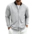 thumbnail image 4 of Men's Lightweight Polyester Jacket Stand Collar Long Sleeves Full Zip Elastic Cuff Casual Travel Rain Coat Windbreaker Outdoor Hiking Weekend Getaway | JASKFLY,Gray XL, 4 of 6