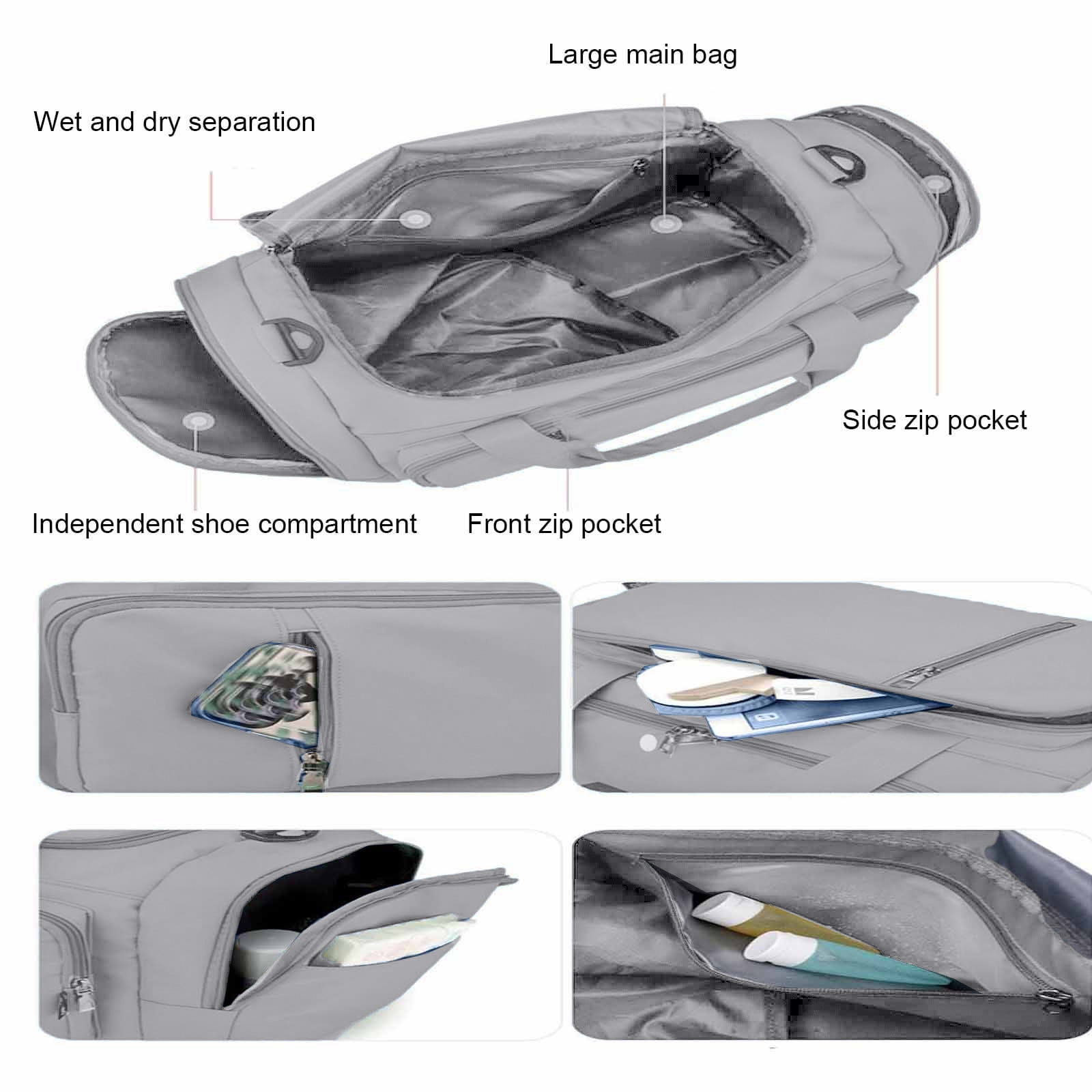 Hyknon Multifunctional Travel Duffle Bag for Women, Large Capacity Short-Distance Travel Bag, Lightweight Wear Sports Fitness Bag, WaterProof Wet Dry Separation Backpack for Fitness Travel, Gray
