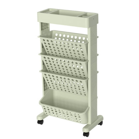 FYHALE 5 Tier Rolling Book Carts with Wheels, Mobile Book Storage Cart, Portable Under Desk Bookshelf for Narrow Space, Rolling File Organizers and Storage for Home Office Classroom School, Green
