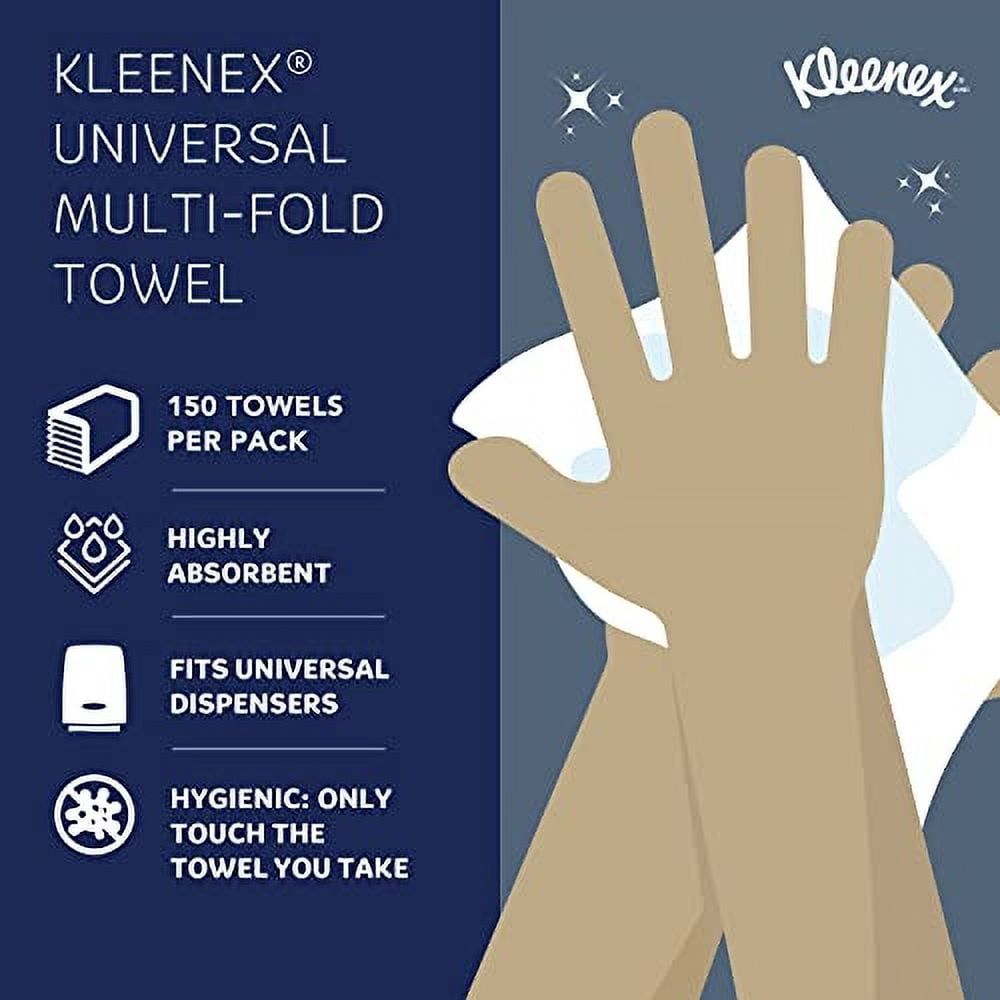 Kleenex® Multifold Paper Towels (01890), 1-Ply, 9.2" x 9.4" sheets, White, (150 Sheets/Pack, 16 Packs/Case, 2400 Sheets/Case)