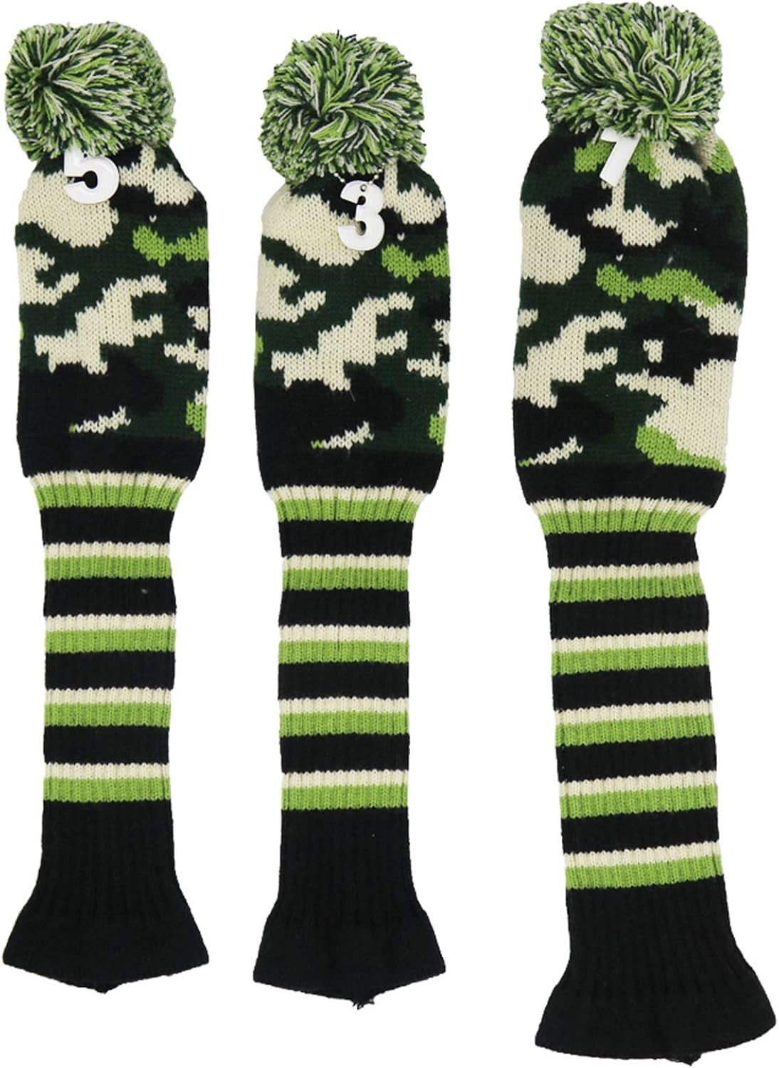 3 pcs/Set Golf Club Pom Pom Knit Cover for Driver, Fairway Wood and Hybrid HeadCovers