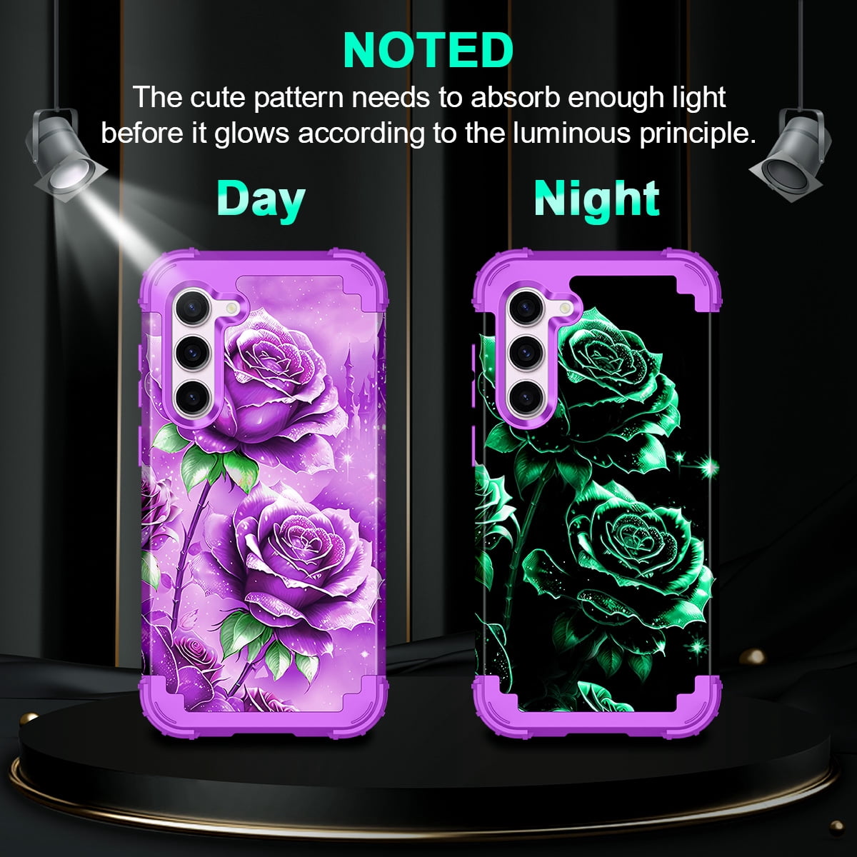 Casetego for Samsung Galaxy S23 5G Case,Glow in The Dark Three Layer Heavy Duty Shockproof Protection Hard Plastic Bumper+Soft Silicone Protective Case,Amaranth Purple
