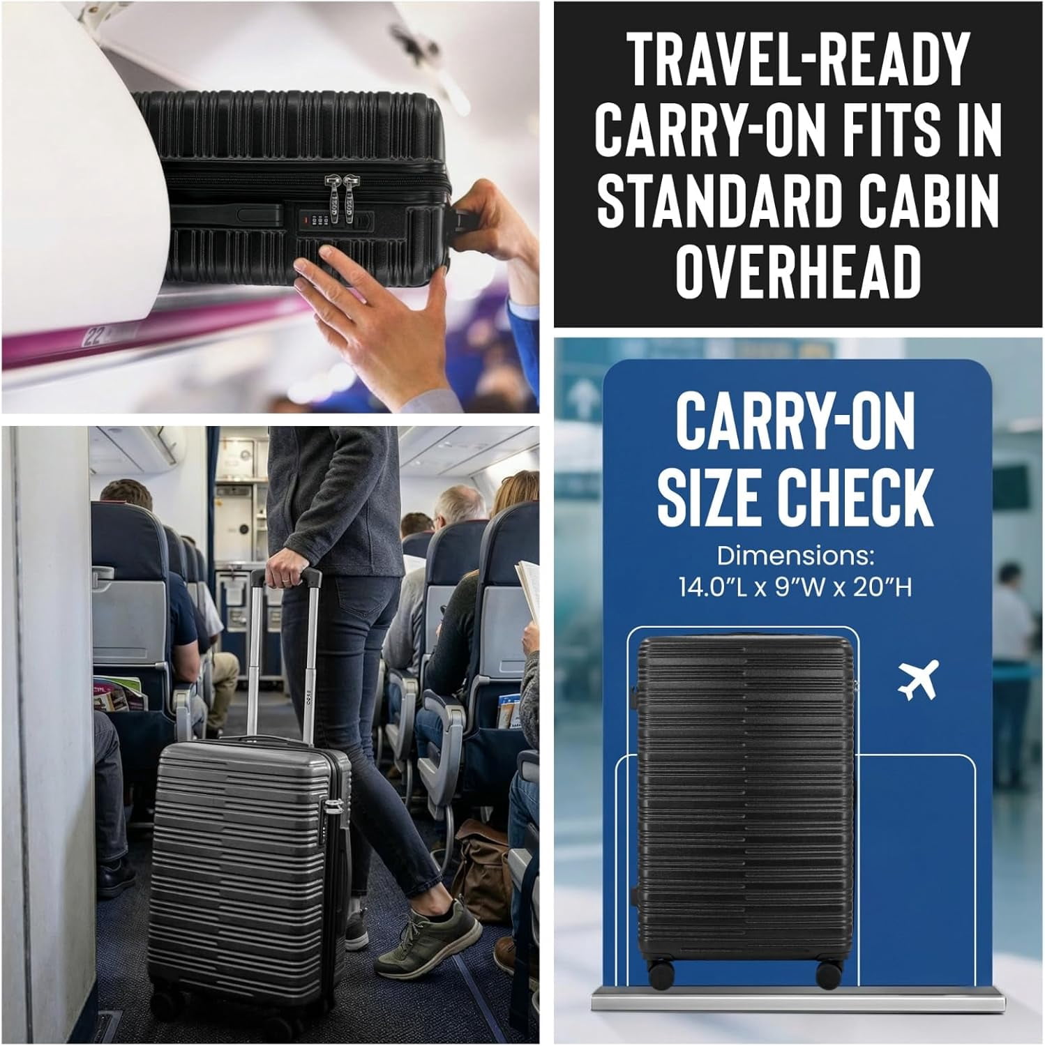 Romeo 20 Inch Carry-On Expandable Hardside Luggage, Black