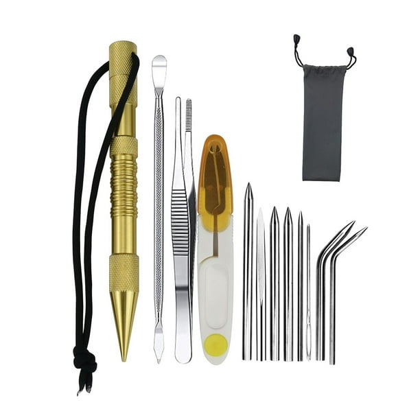 Eigraketly Marlin Set Agujas de cordones Acero inoxidable Profesional Pequeña artesanía Costura Reutilizable Extraíble Tejer Pin Trabajo de cuero carpas 12 piezas de oro Eigraketly OD023335-15B