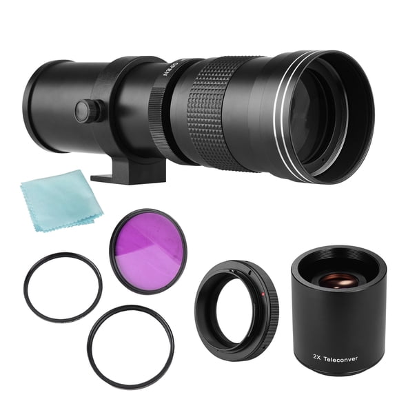 With Camera MF Super Telephoto Zoom Lens F/8.3-16 420-800mm T Mount   UV/CPL/ Filters Set  2X 420-800mm Teleconverter Lens   T2 Adapter Ring Replacement For EF-mount