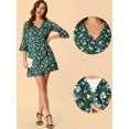 thumbnail image 2 of Vestido Floral De Satén Allegra K Manga 3/4 Volantes Verde M, 2 of 4